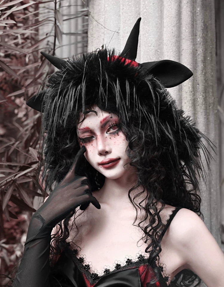 Crimson Devil Horn Faux Fur Hat