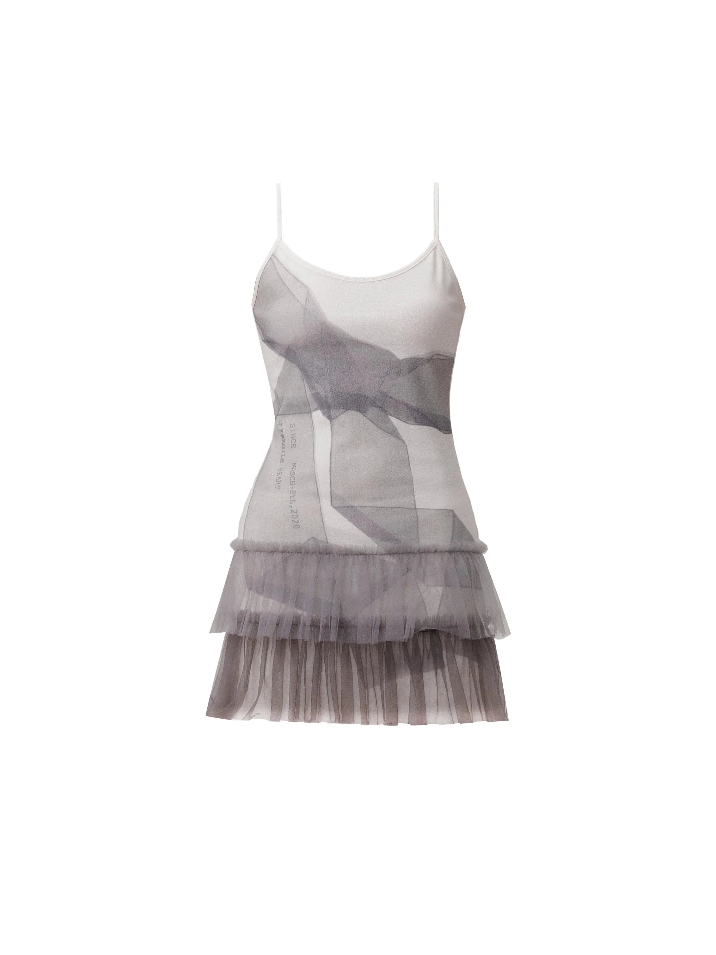 Ethereal Mist Layered Tulle Mini Dress - Ombre Gray