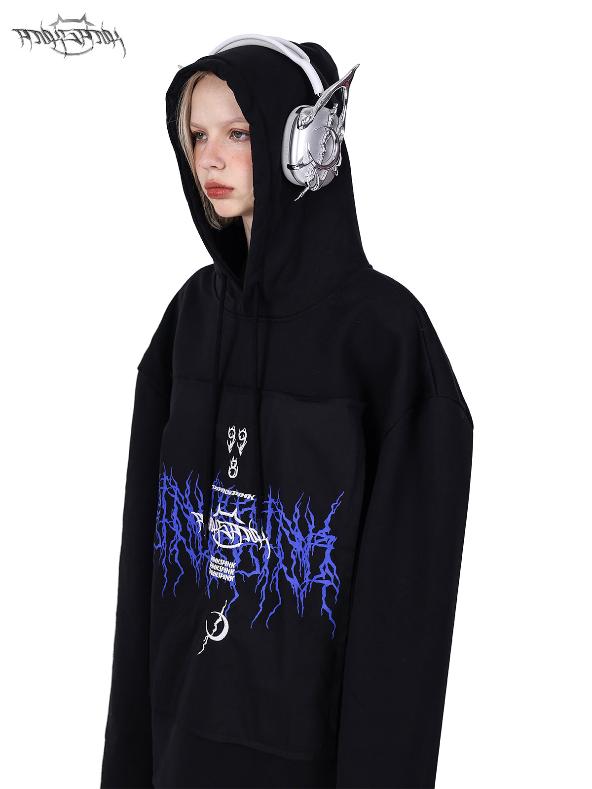 PINKSPINK Gothic Electric Hoodie - Black with Blue Accents