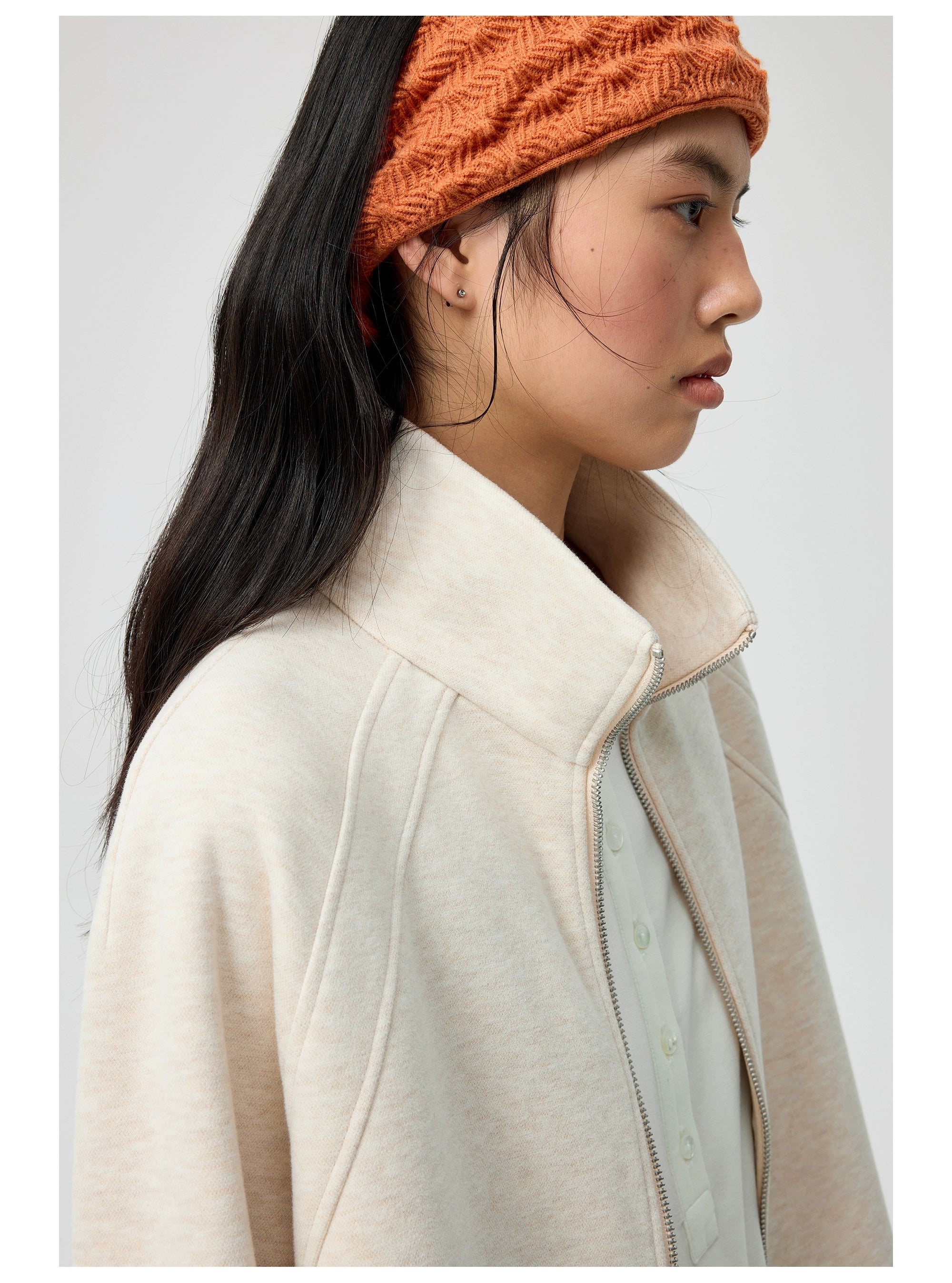 Relaxed Fit Fleece Zip-Up Track Jacket