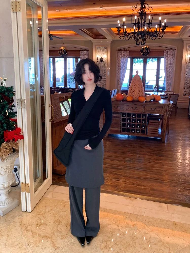 Skirt Overlay Wide Pants