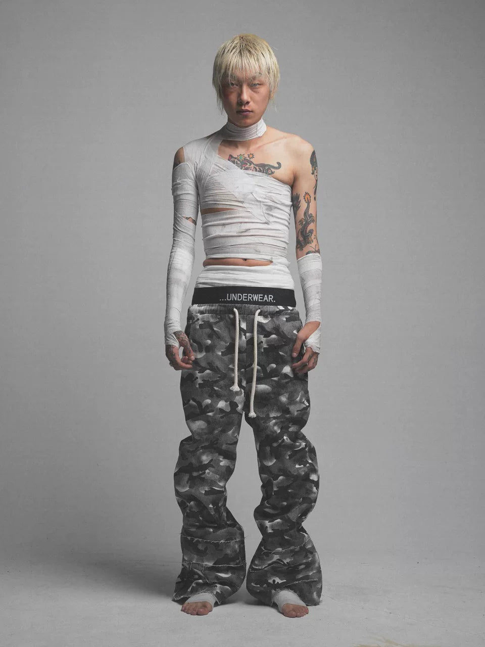 Smoke Camo Double‑Waistband Trousers