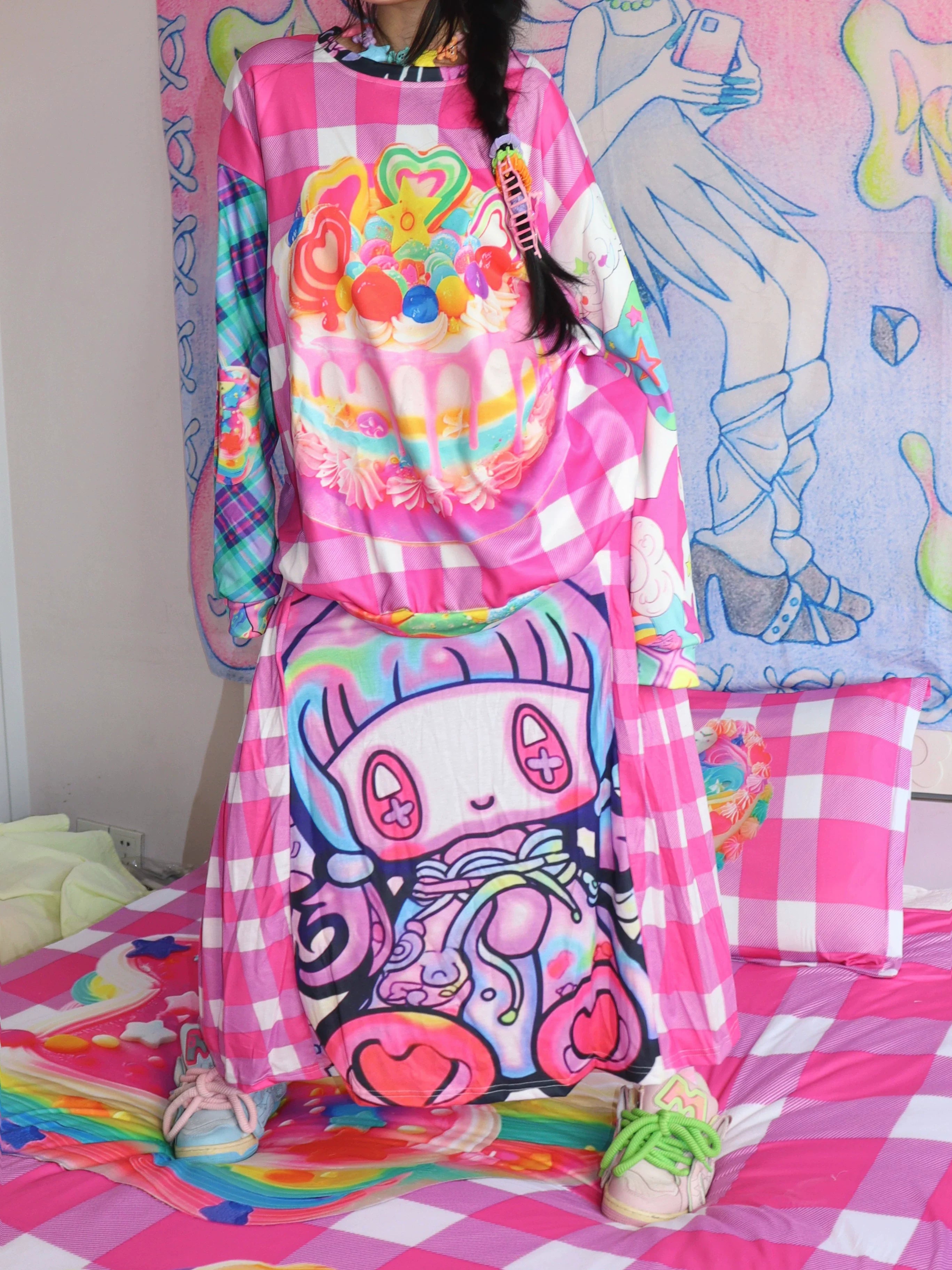 Rainbow Cake Gingham Oversized Sweater