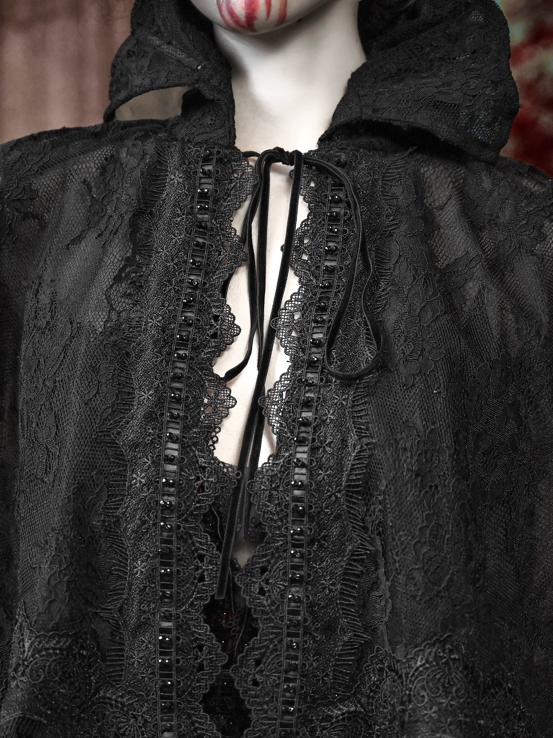 Gothic Lace High Collar Cape with Tassels