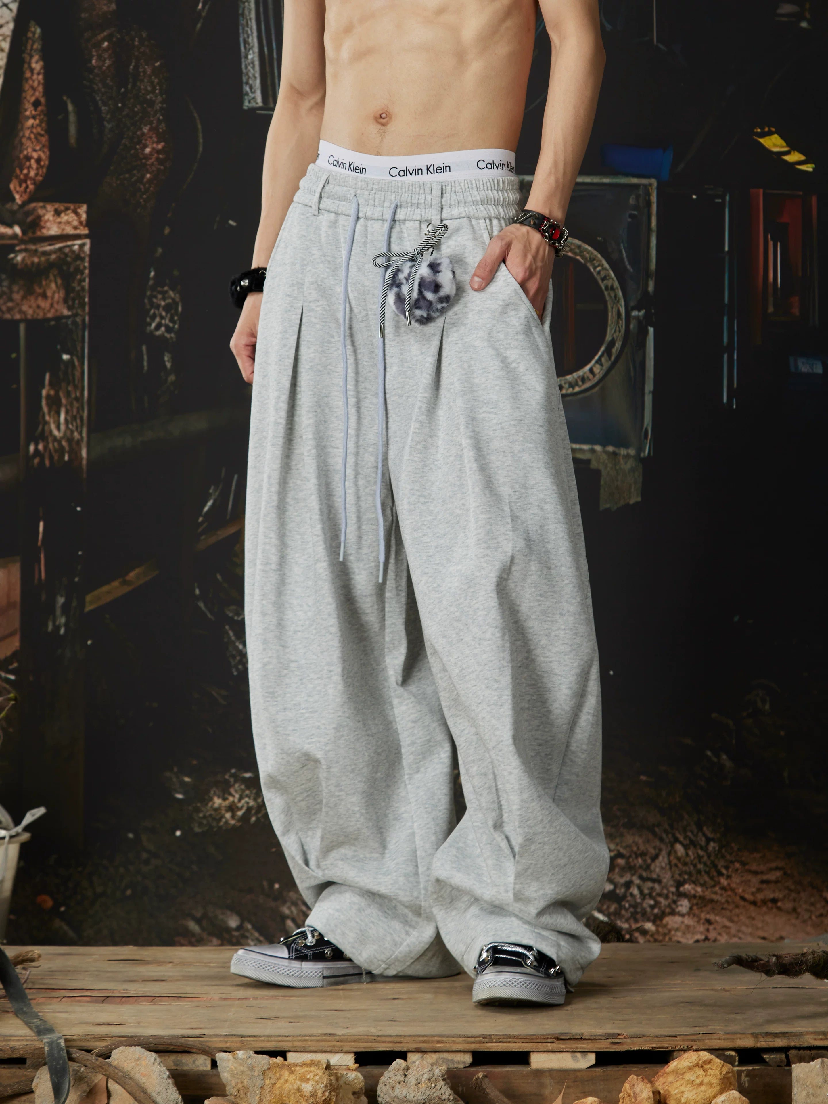 Gothic Script Halo Wide‑Leg Sweatpants