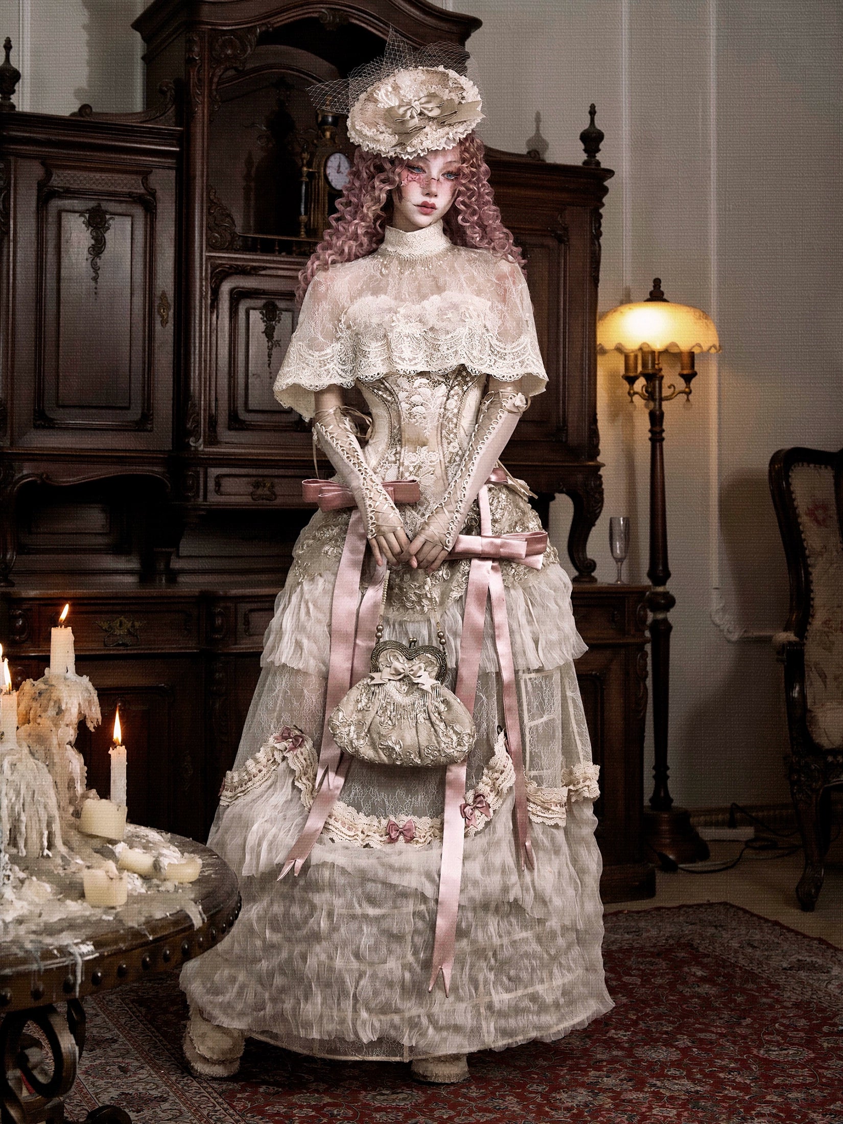 Victorian Ivory Lace High Collar Capelet