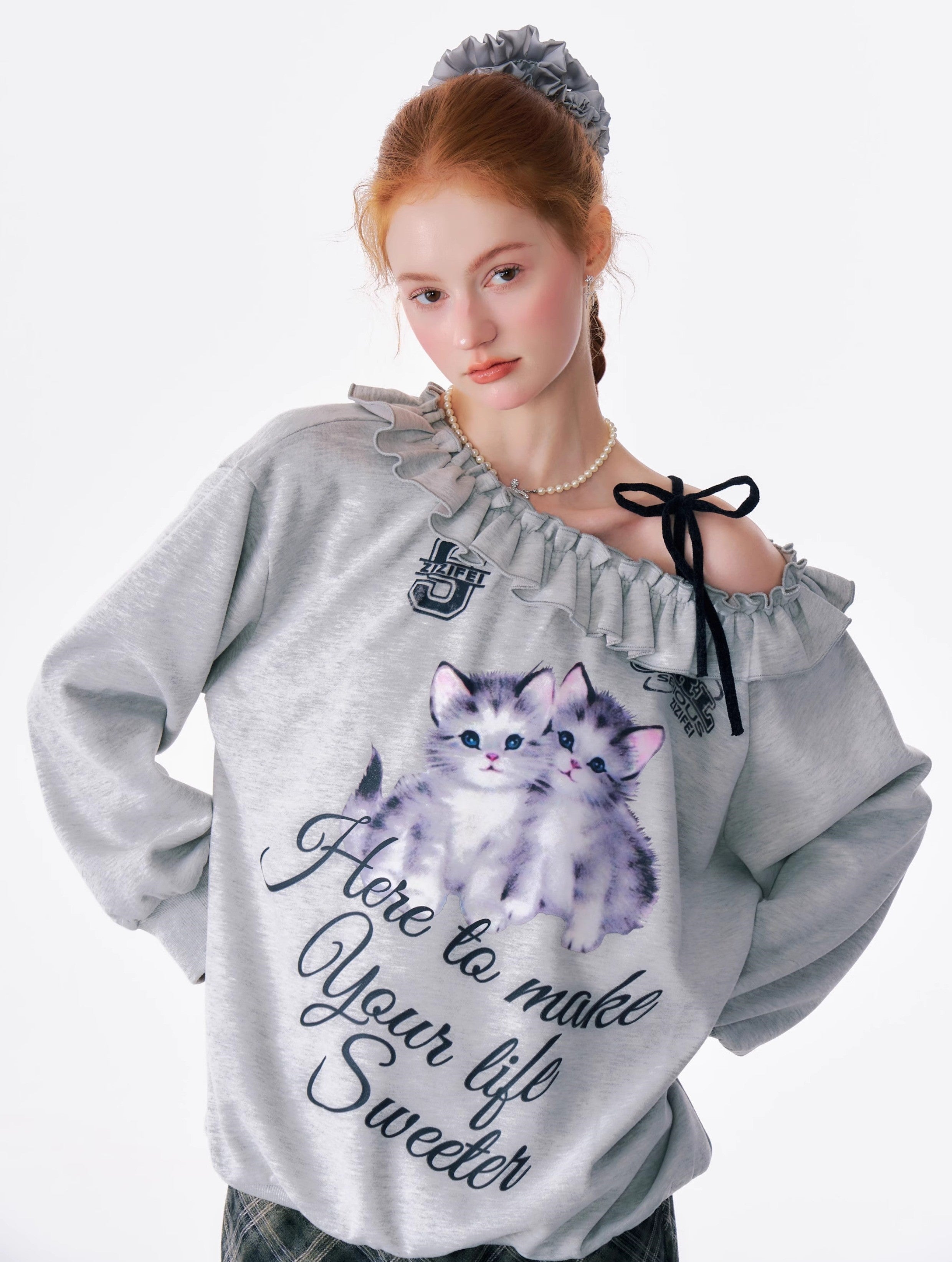 Sweet Kitten Ruffle Sweatshirt