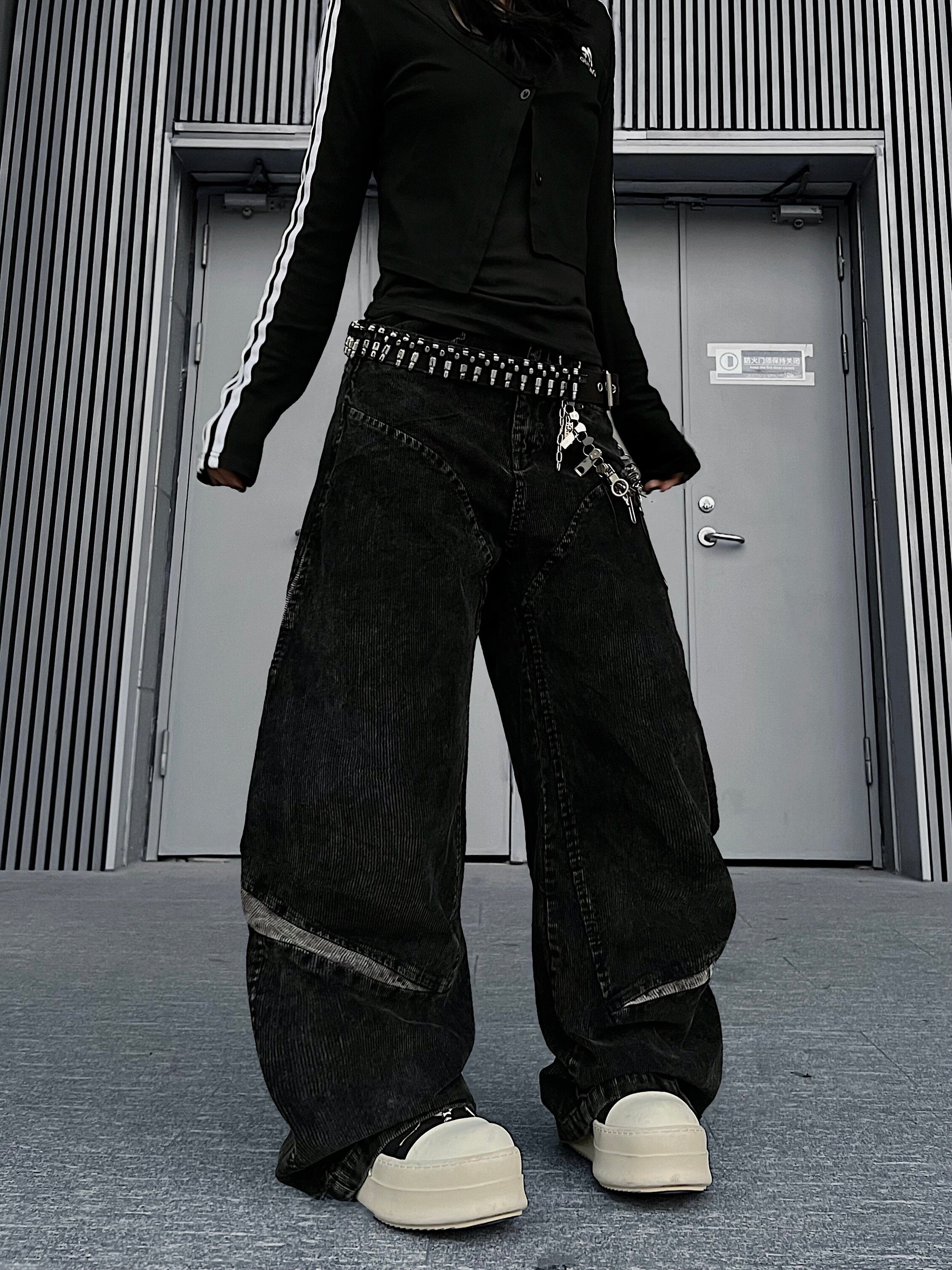 Men's Corduroy Deconstructed Patchwork Curved Wide-Leg Jeans