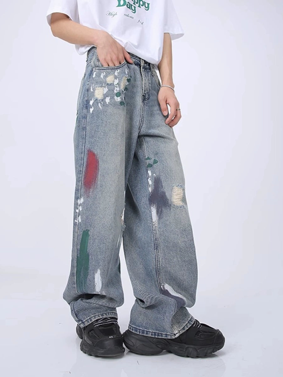 Voguo Relay Artfully Distressed Wide-Leg Jeans