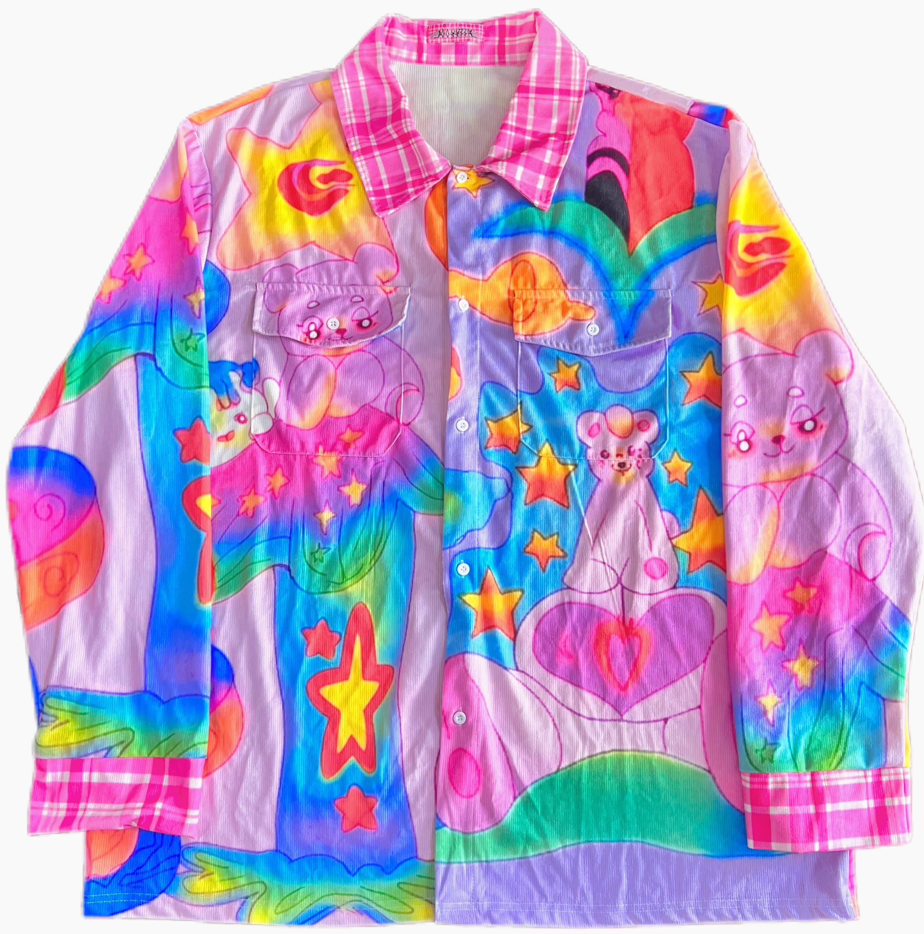 Pastel Rainbow Star Print Streetwear Shirt