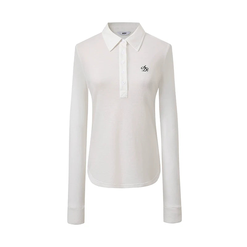 Classic Long Sleeve Polo Shirt: Slim-Fit Knit Top with Embroidered Logo