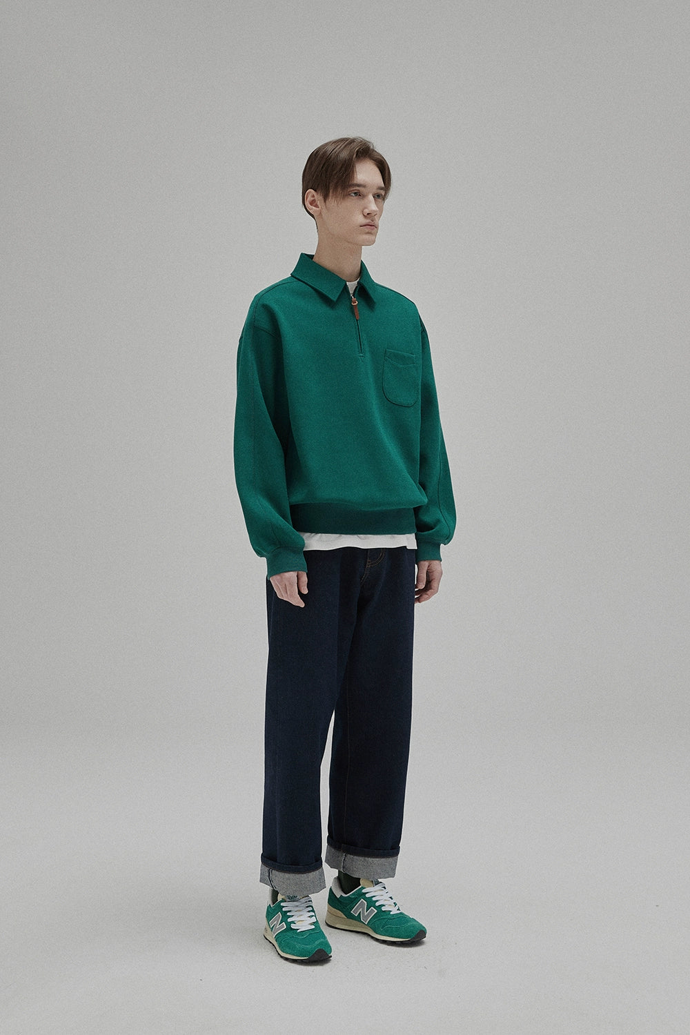 Half-Zip POLO Collar Pocket Oversized Sweatshirt