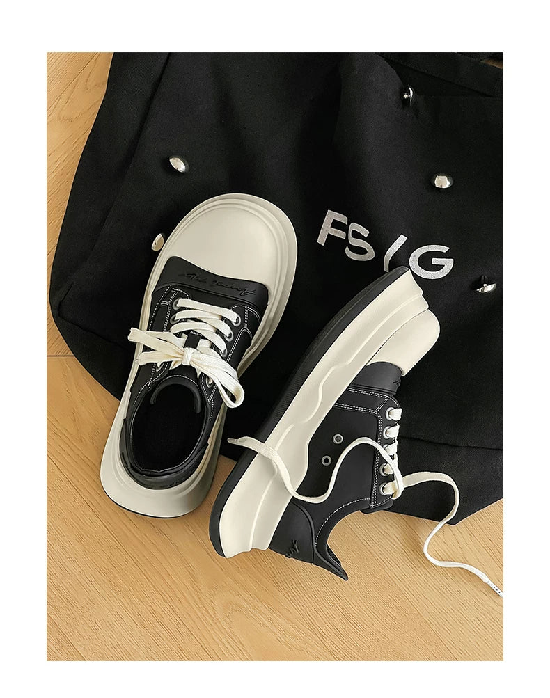 Black Big-Head Round Toe Platform Sneakers