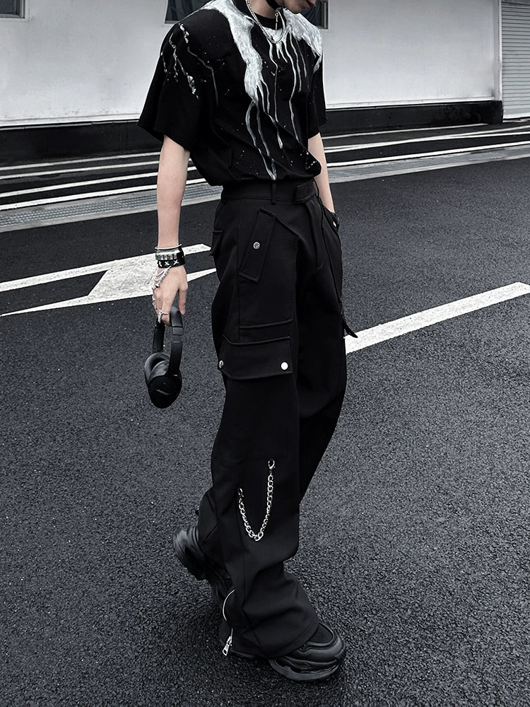 Black Techwear Cargo Pants with Chain