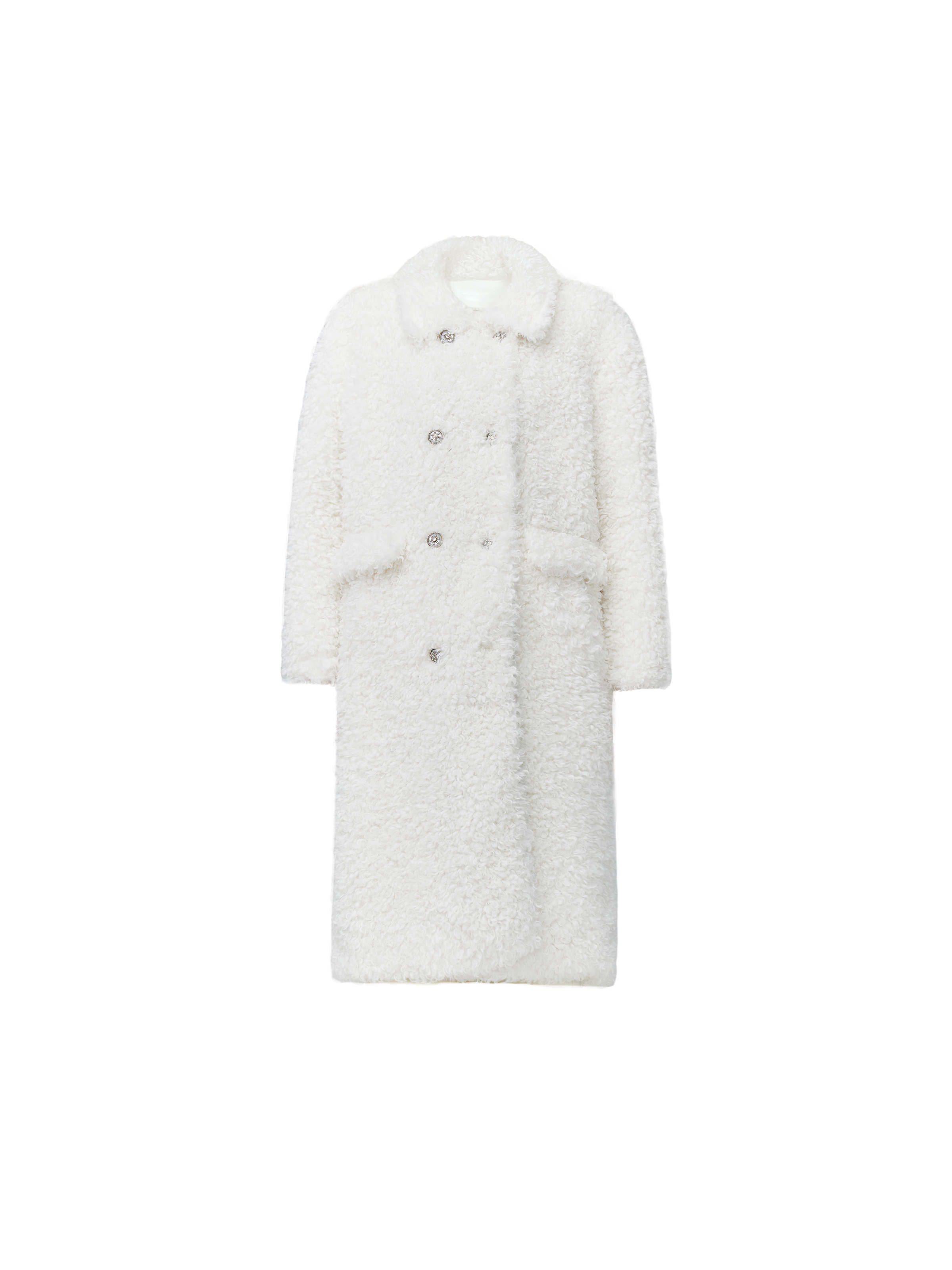 Luxurious White Teddy Bear Coat: Double-Breasted Faux Fur Longline Outerwear