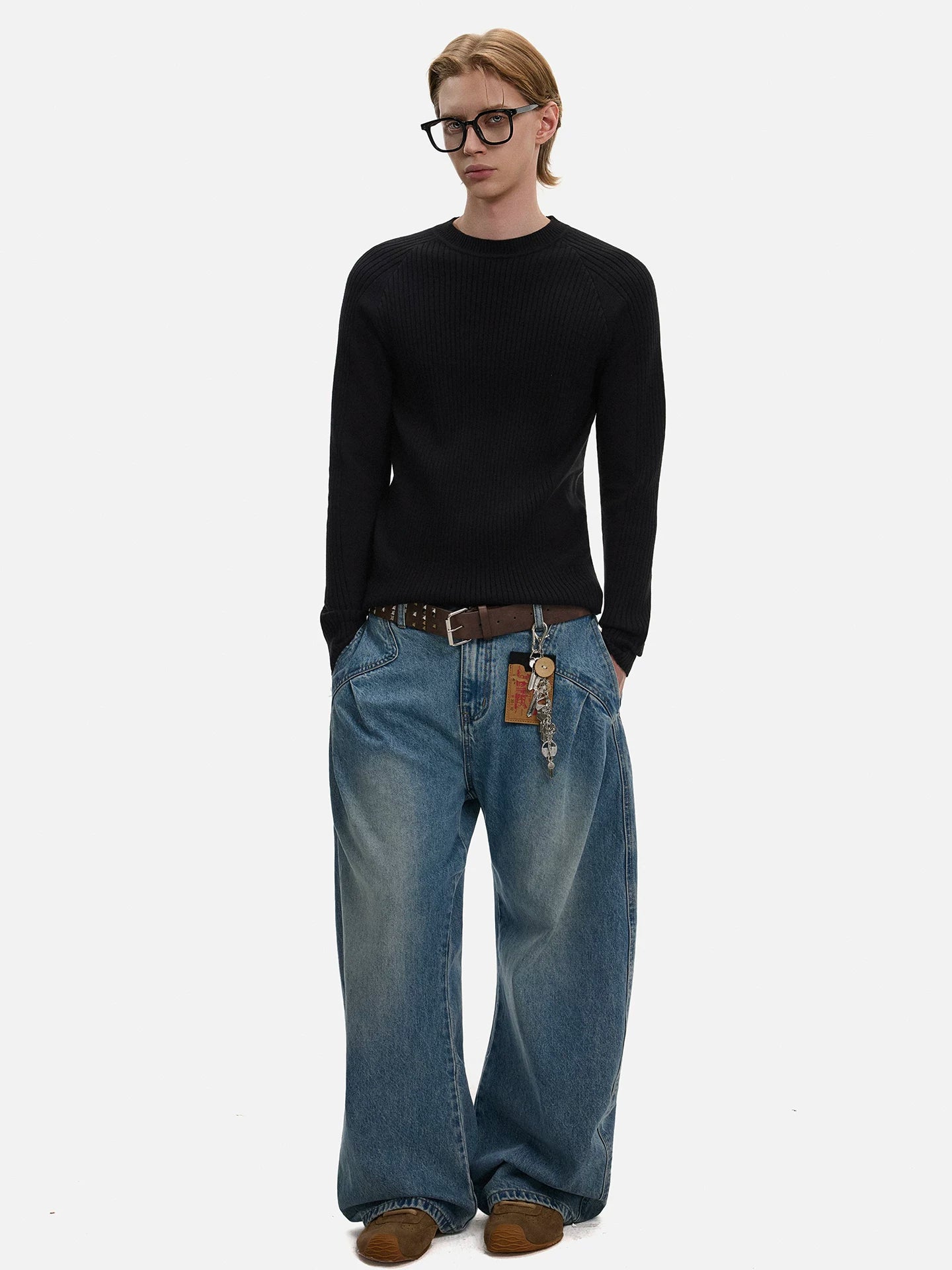 Midnight Ribbed Knit Sweater