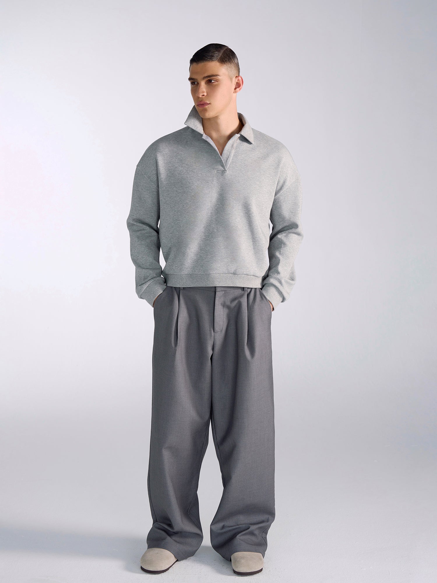 Essential Heather Grey Polo Sweatshirt