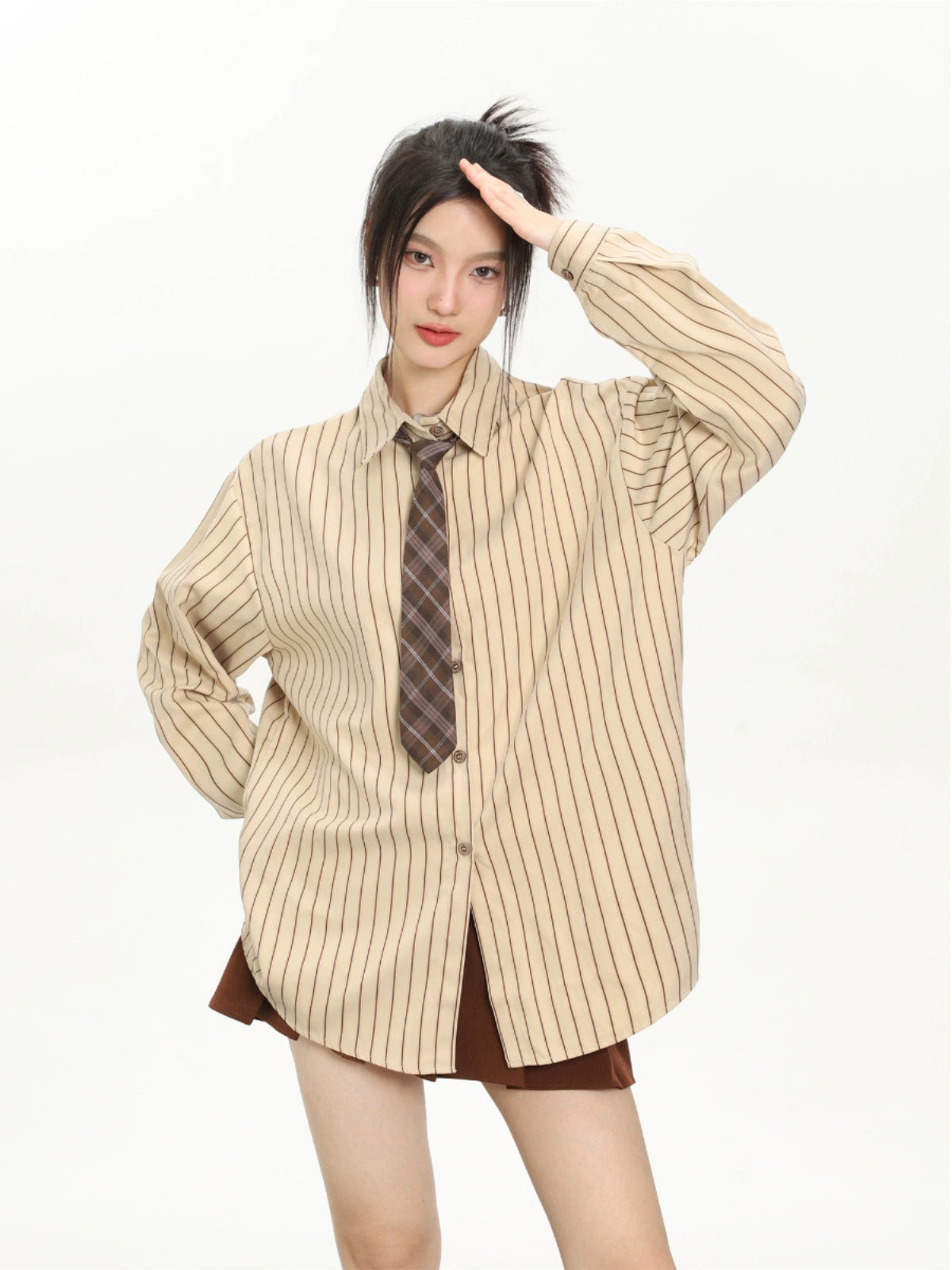 Vintage Basic Vertical Striped Long Sleeve Shirt