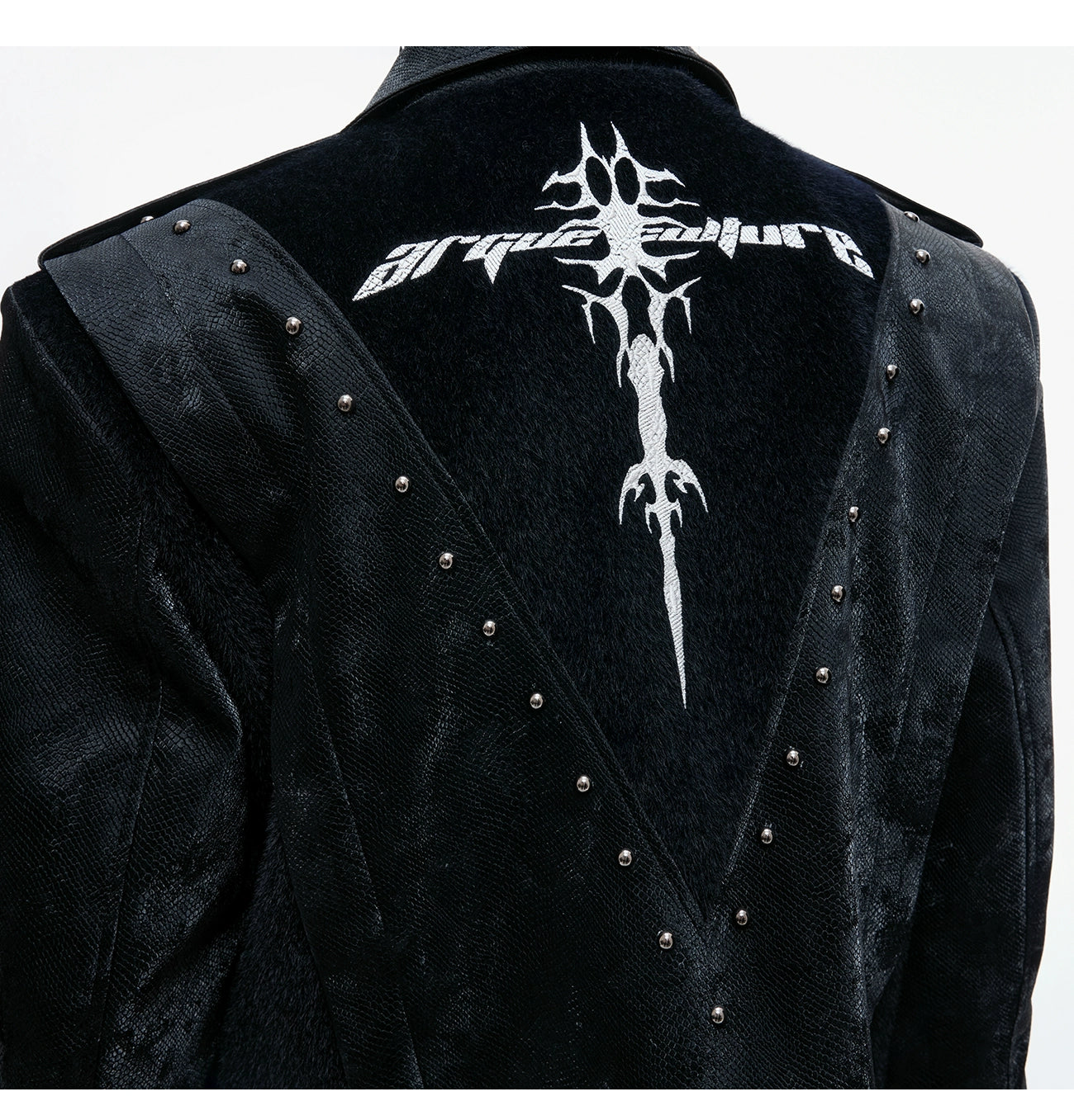 Black Studded Velvet Jacket with Graphic Back