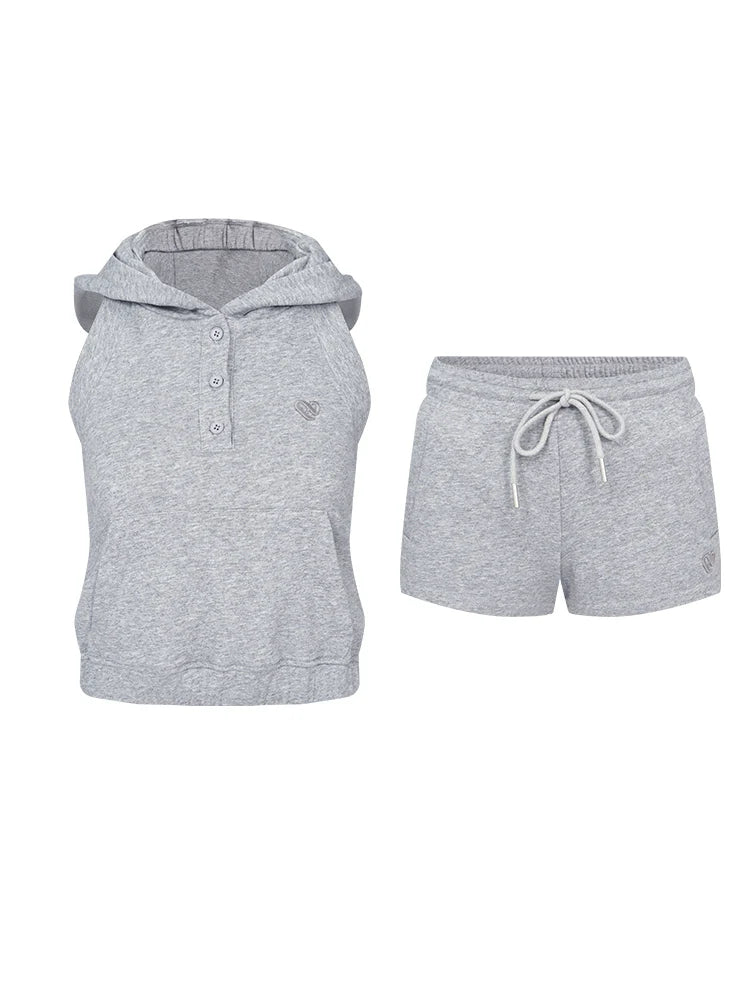 Retro Grey Sporty Vest And Shorts Set