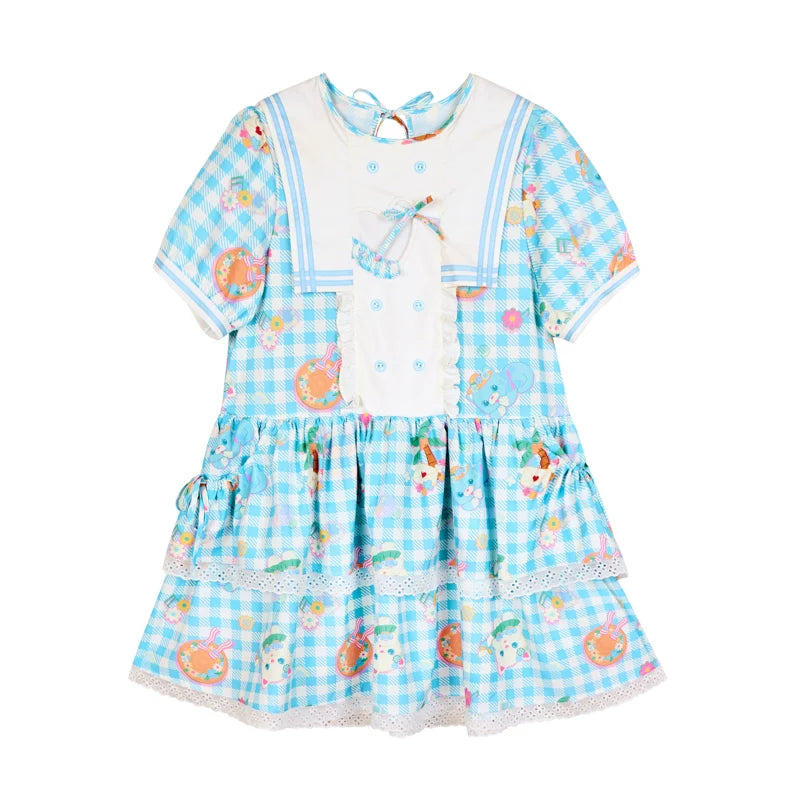 Sweet Gingham Lace Tiered Dress