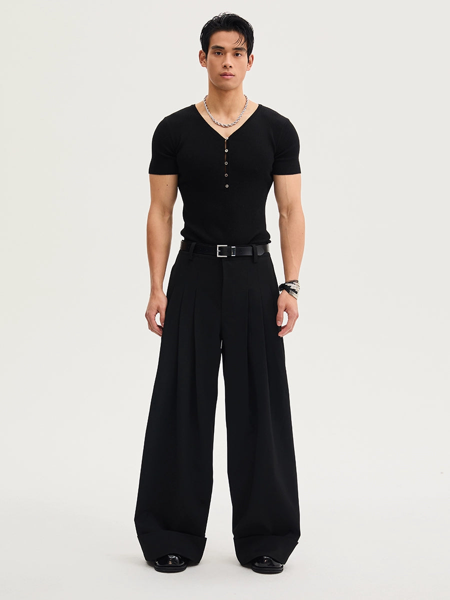 Ribline Deep V Button Tee