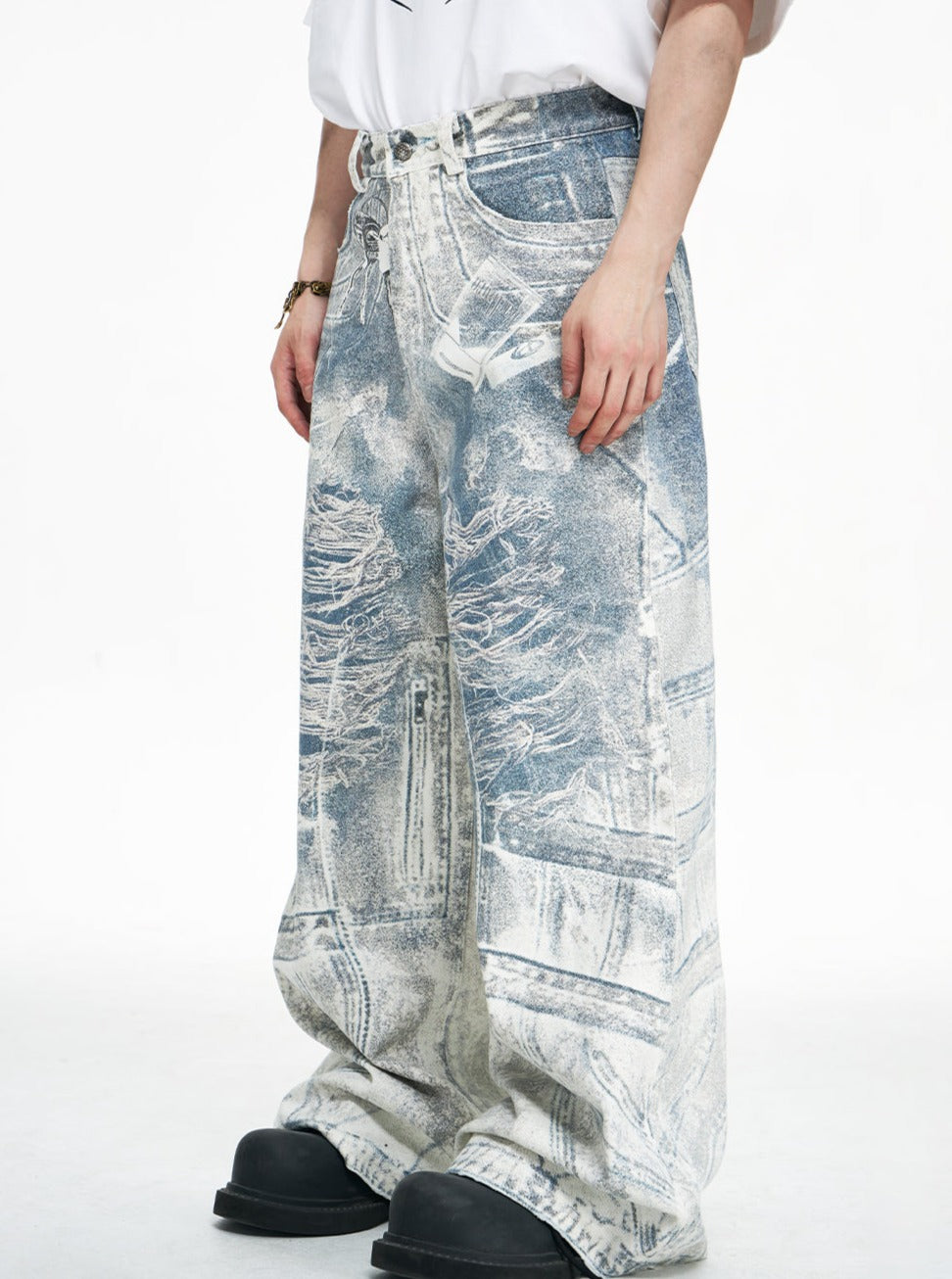 Acid Wash Wide-Leg Baggy Jeans