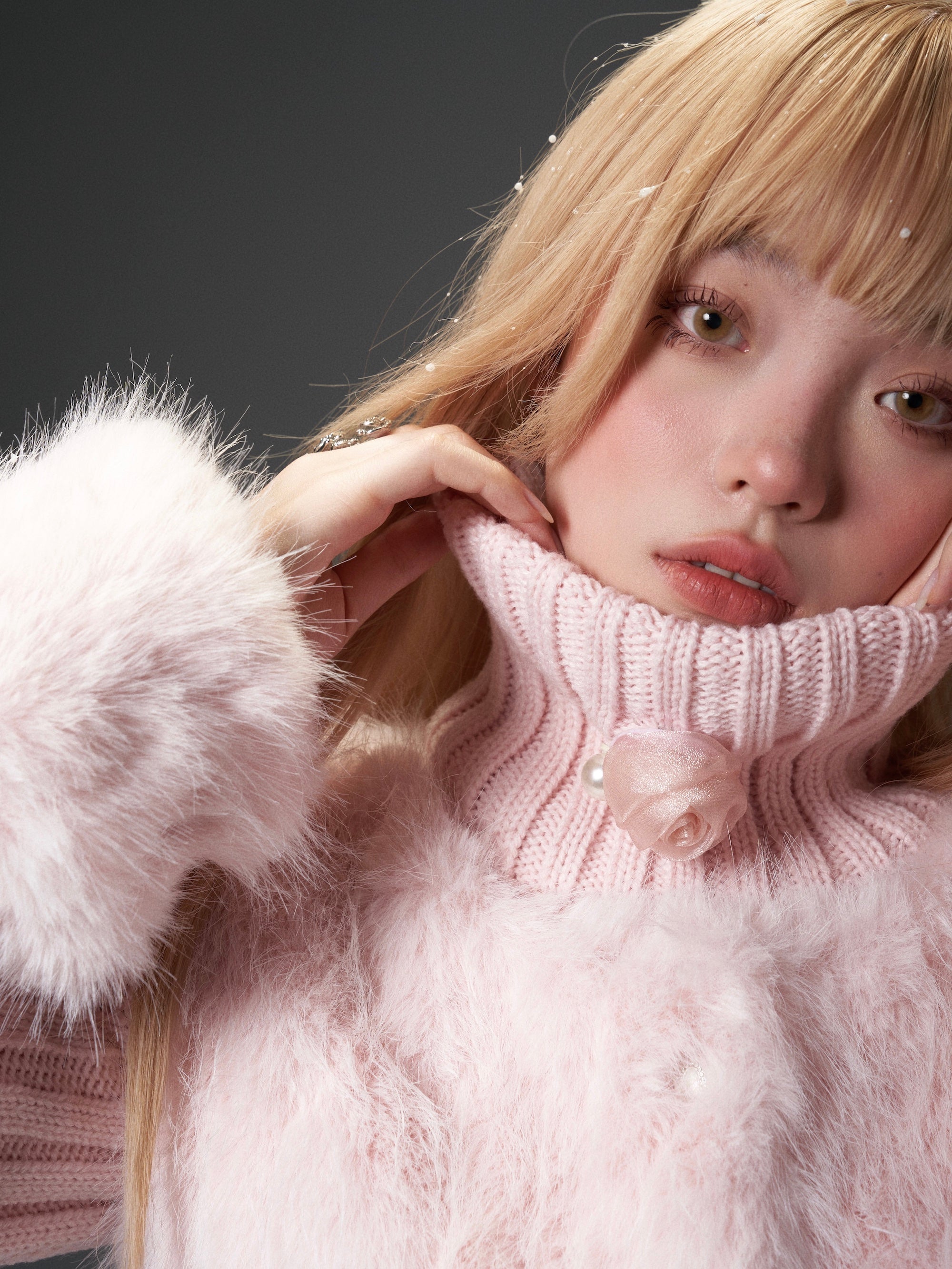 Pink Mixed-Texture Fur Jacket