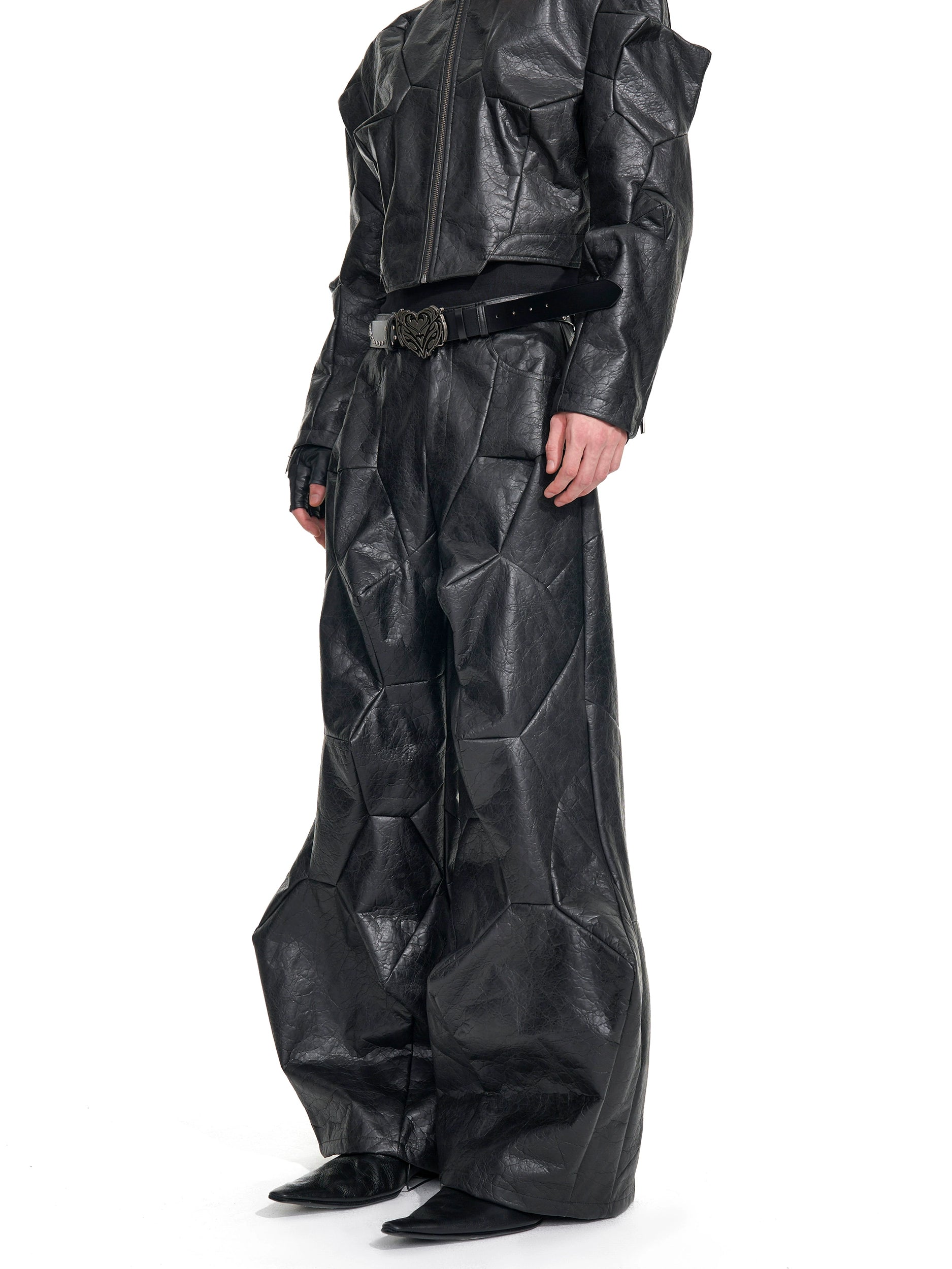 Black Geometric-Textured Leather Set