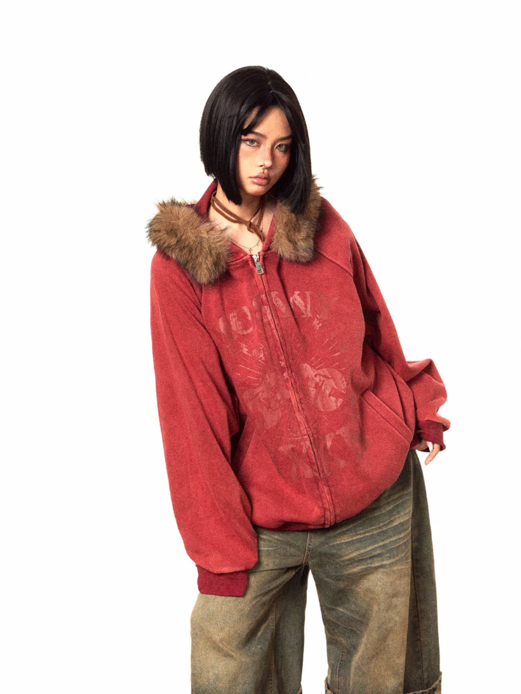 Fur-Trimmed Vintage Zip Jacket | Chiclara