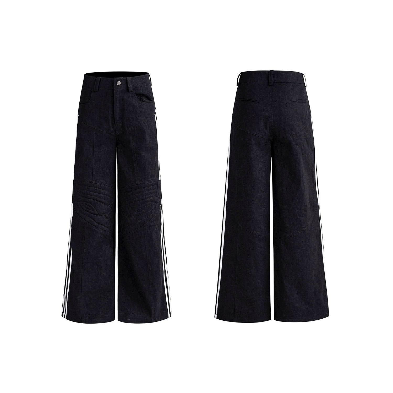 Black Zip Jacket and Wide-Leg Striped Pants Setup