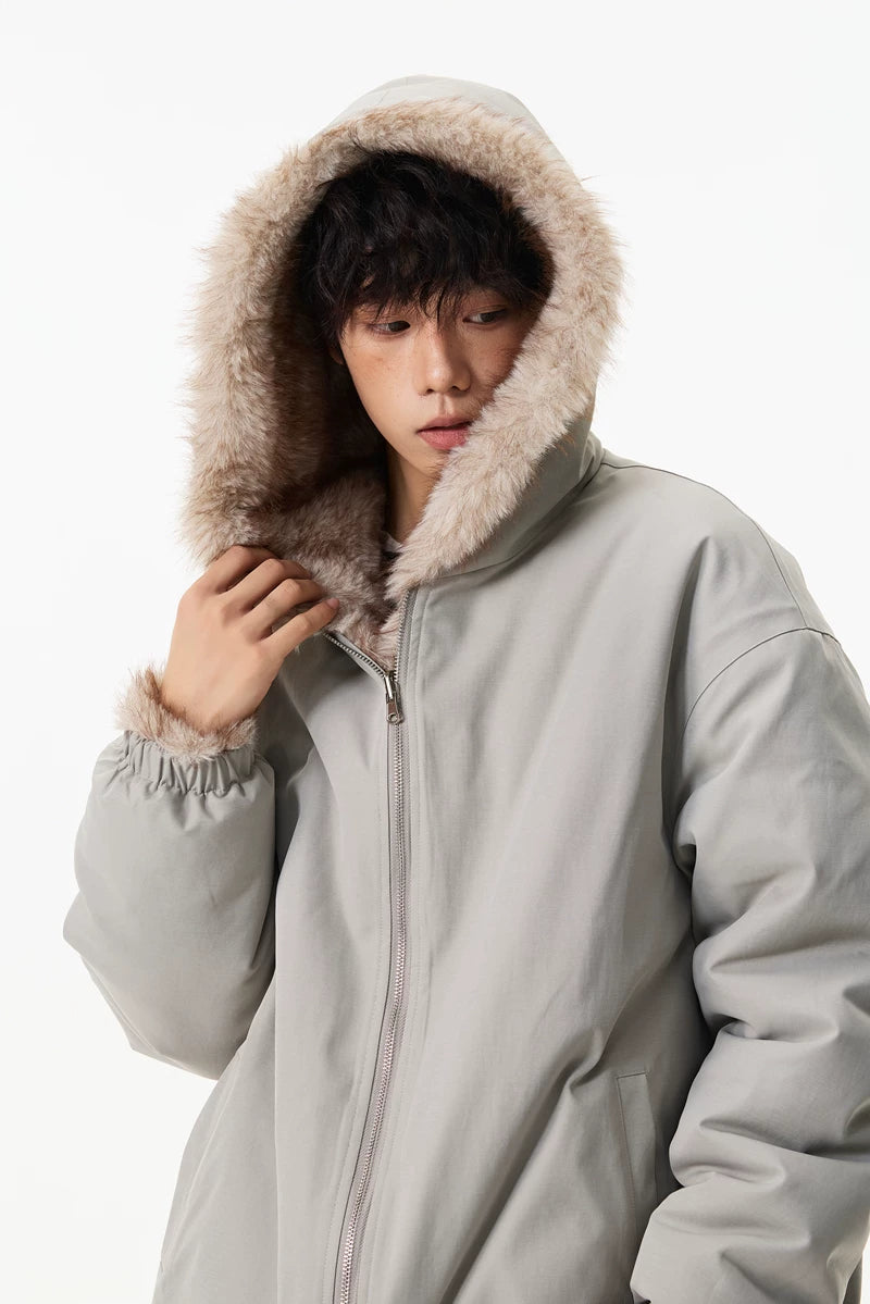 Glacier Haze Faux-Fur Hoodie Coat