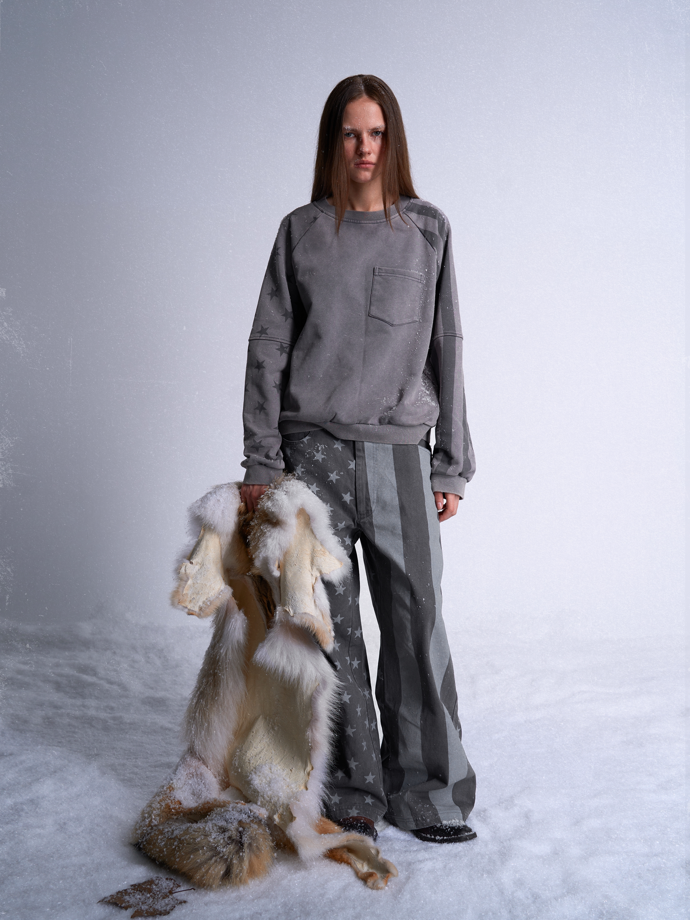 Dark Gray Stars & Stripes Wide‑Leg Jeans