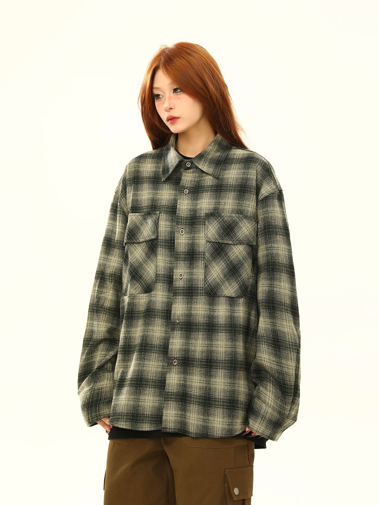 Retro Oversized Plaid Flannel Shirt