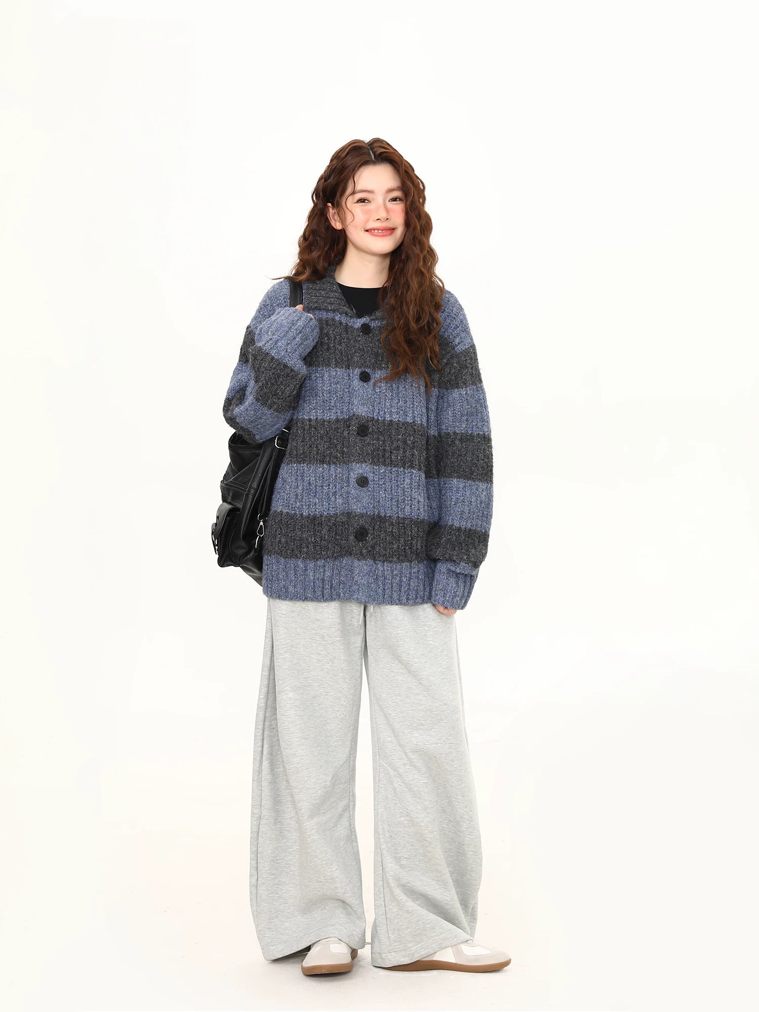 Midnight Haze Wide-Stripe Fuzzy Cardigan