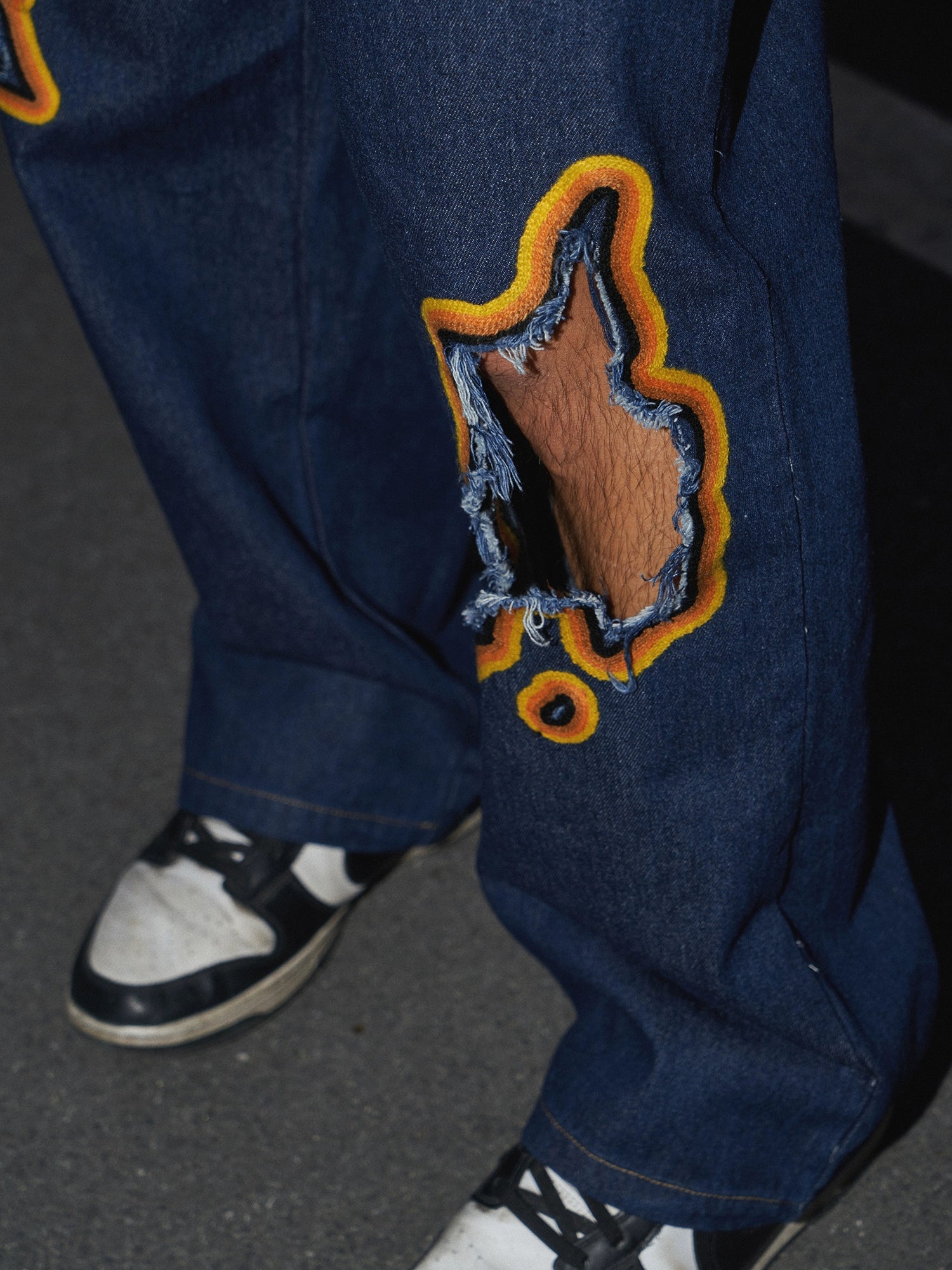 Burnt/Distressed Design Jeans