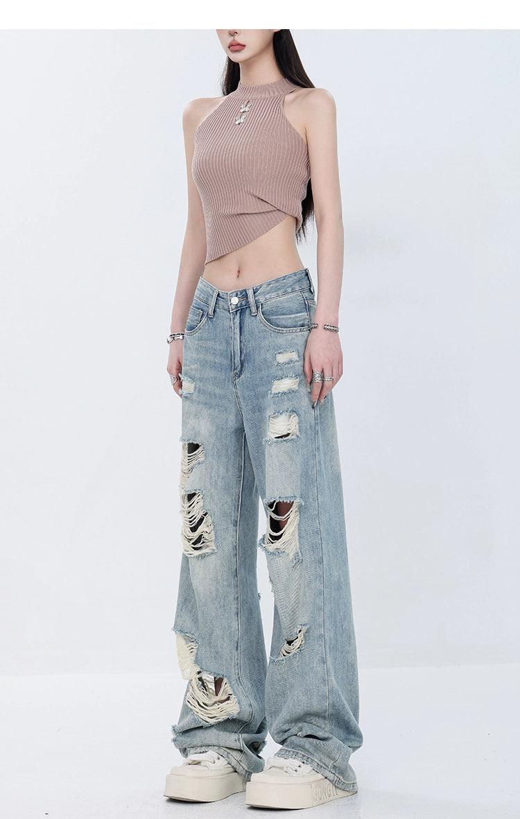 Vintage Grunge Distressed Wide-Leg Jeans