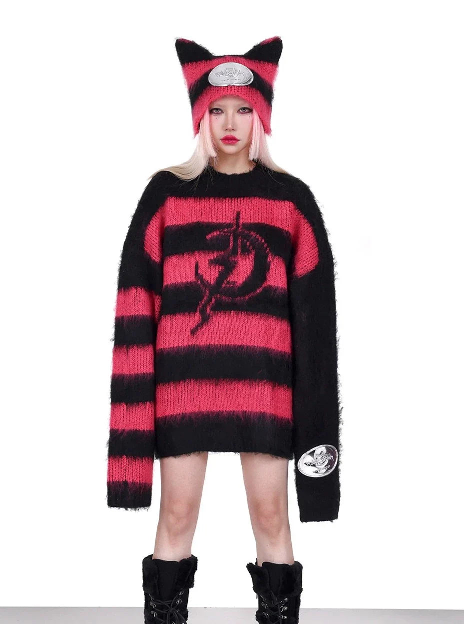 PINKSPINK Gothic Striped Oversized Sweater - Black and Red