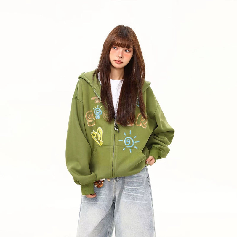 Solar Doodle Olive Zip Hoodie