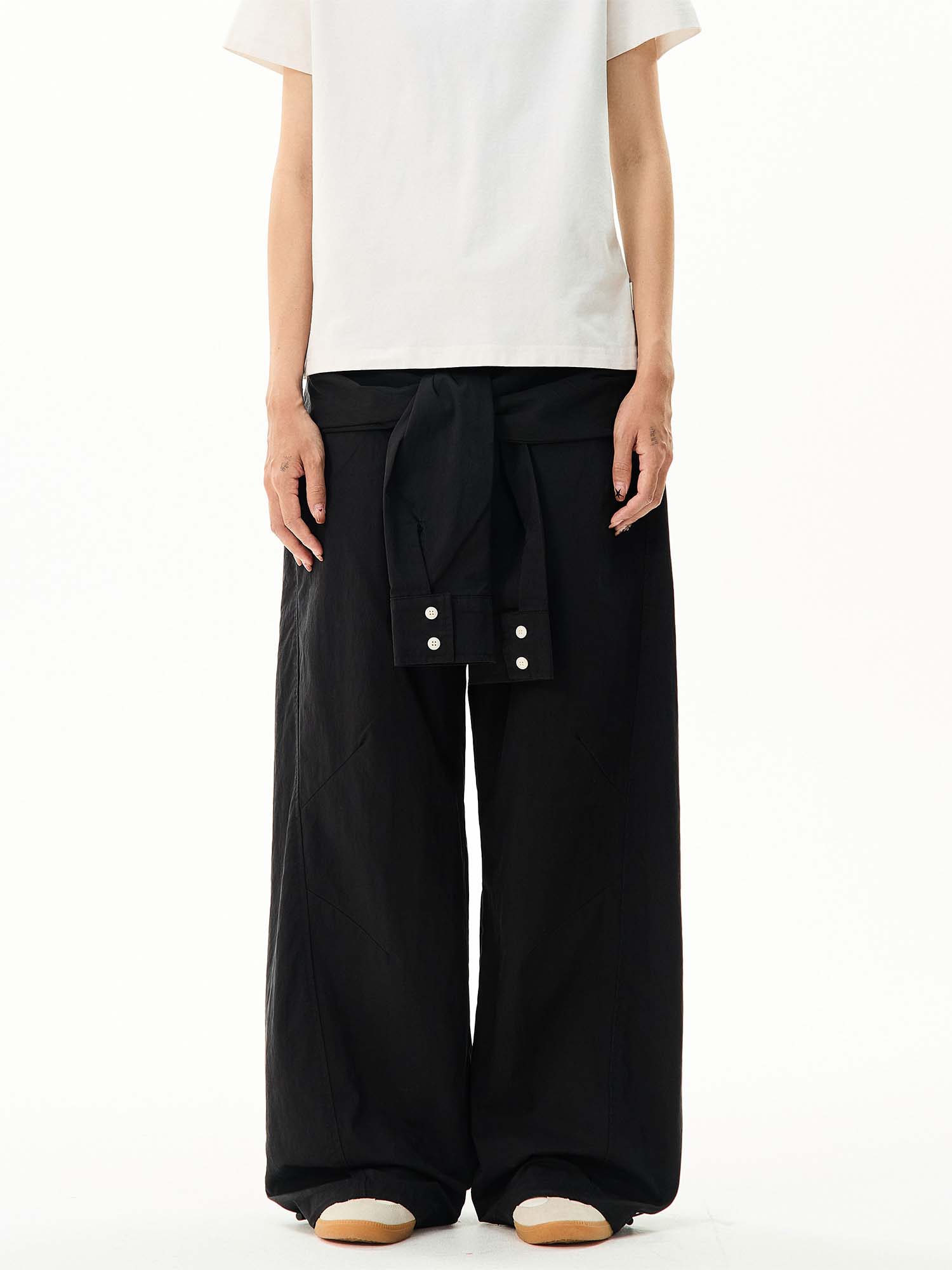 Wide-Leg Cargo Pants with Tie-Front Detail