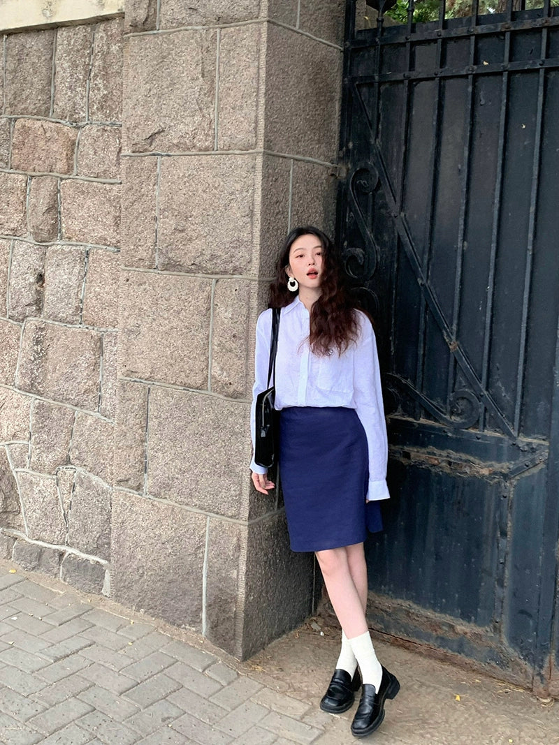 High-Waisted Straight Knee-Length Skirt