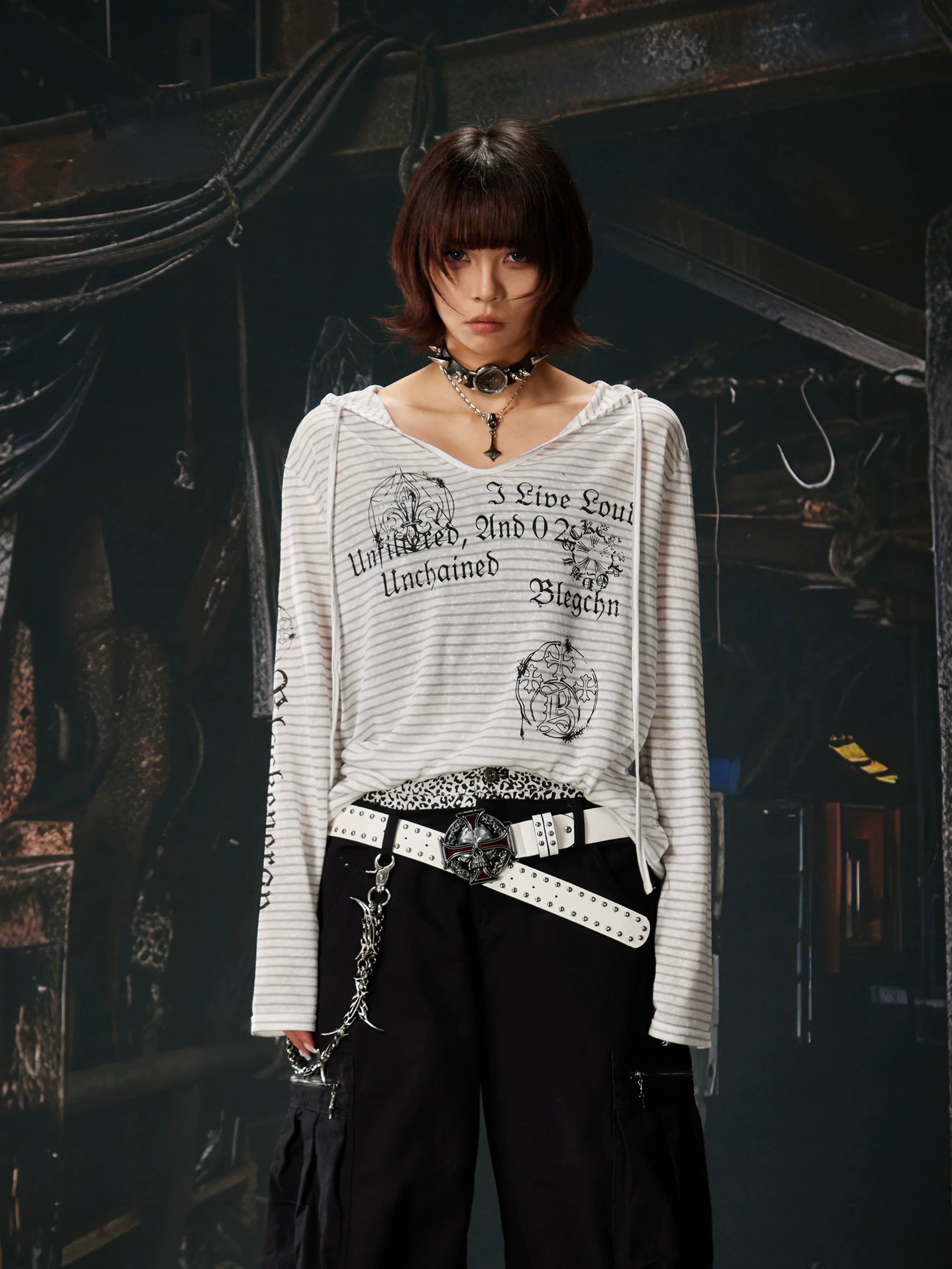 Unchained Script Striped Hooded Longsleeve