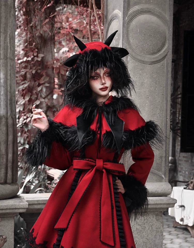 Crimson Devil Horn Faux Fur Hat