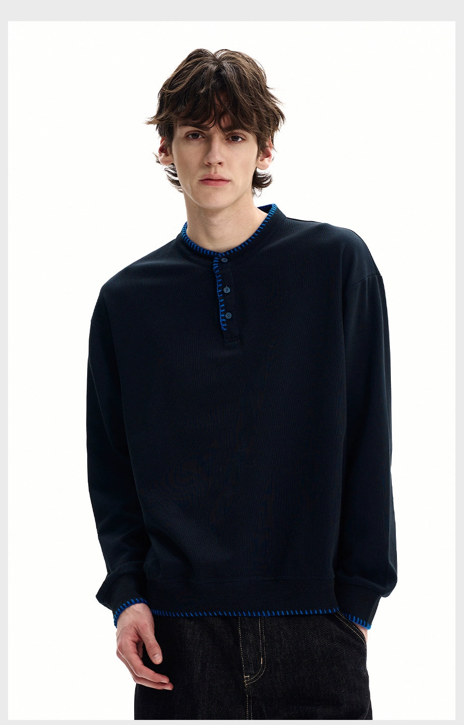 Ivory Stitch Henley Sweatshirt