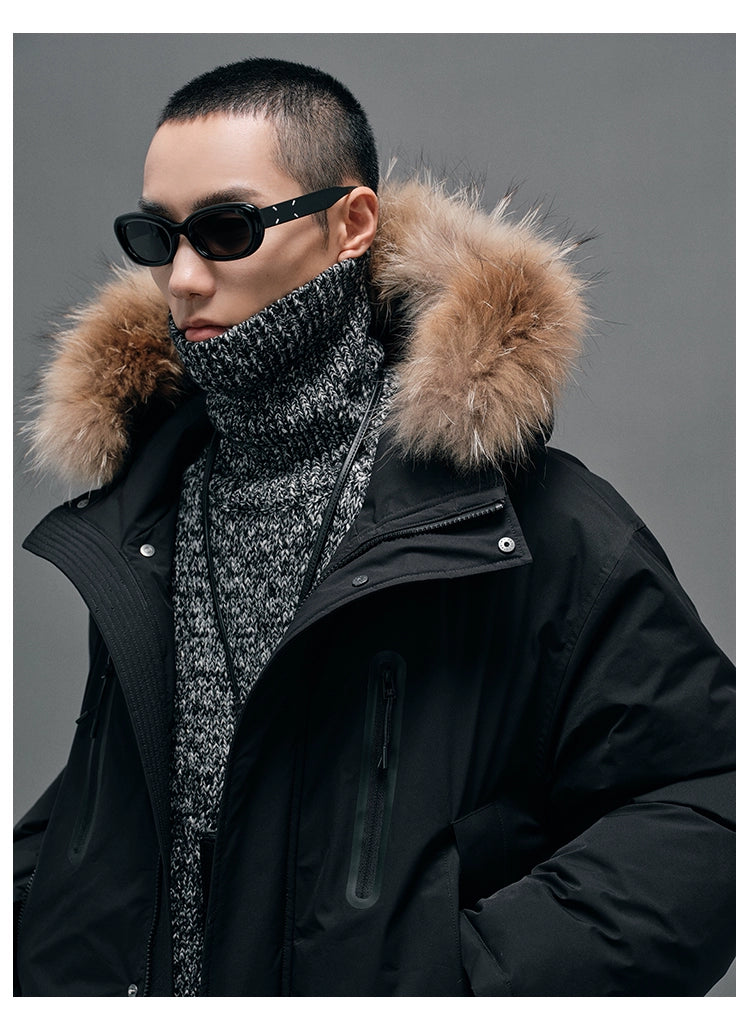 Raccoon Fur-Collar Hooded Down Coat