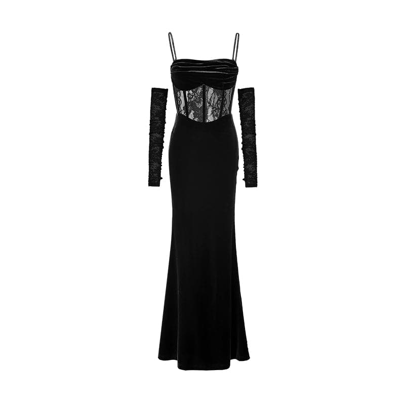 1Jinn Velvet Dress With Fishbone Straps - chiclara