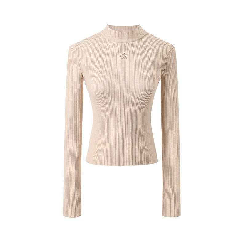 Ribbed Mock Neck Sweater - Fitted Long Sleeve Crop Top