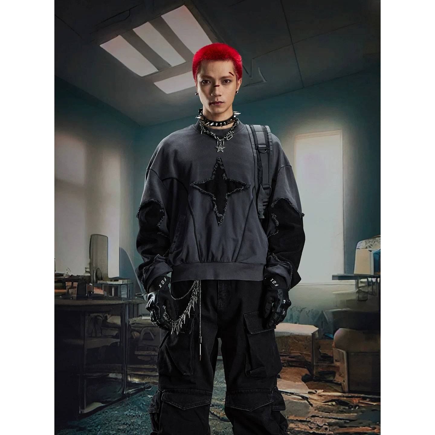 Riftstar Shredded Oversize Crewneck Sweater