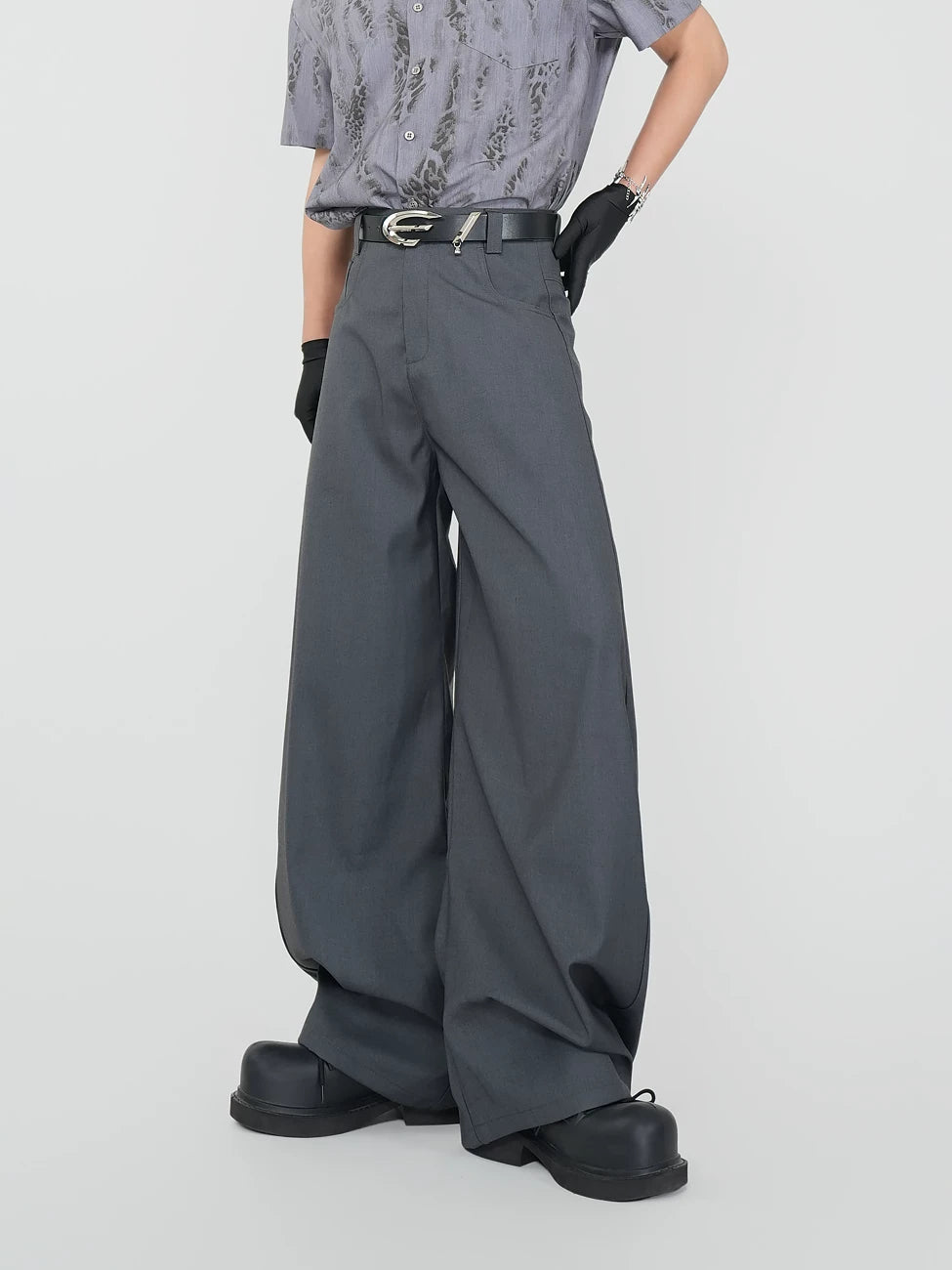 Slate Flow Ultra‑Wide Dress Trousers