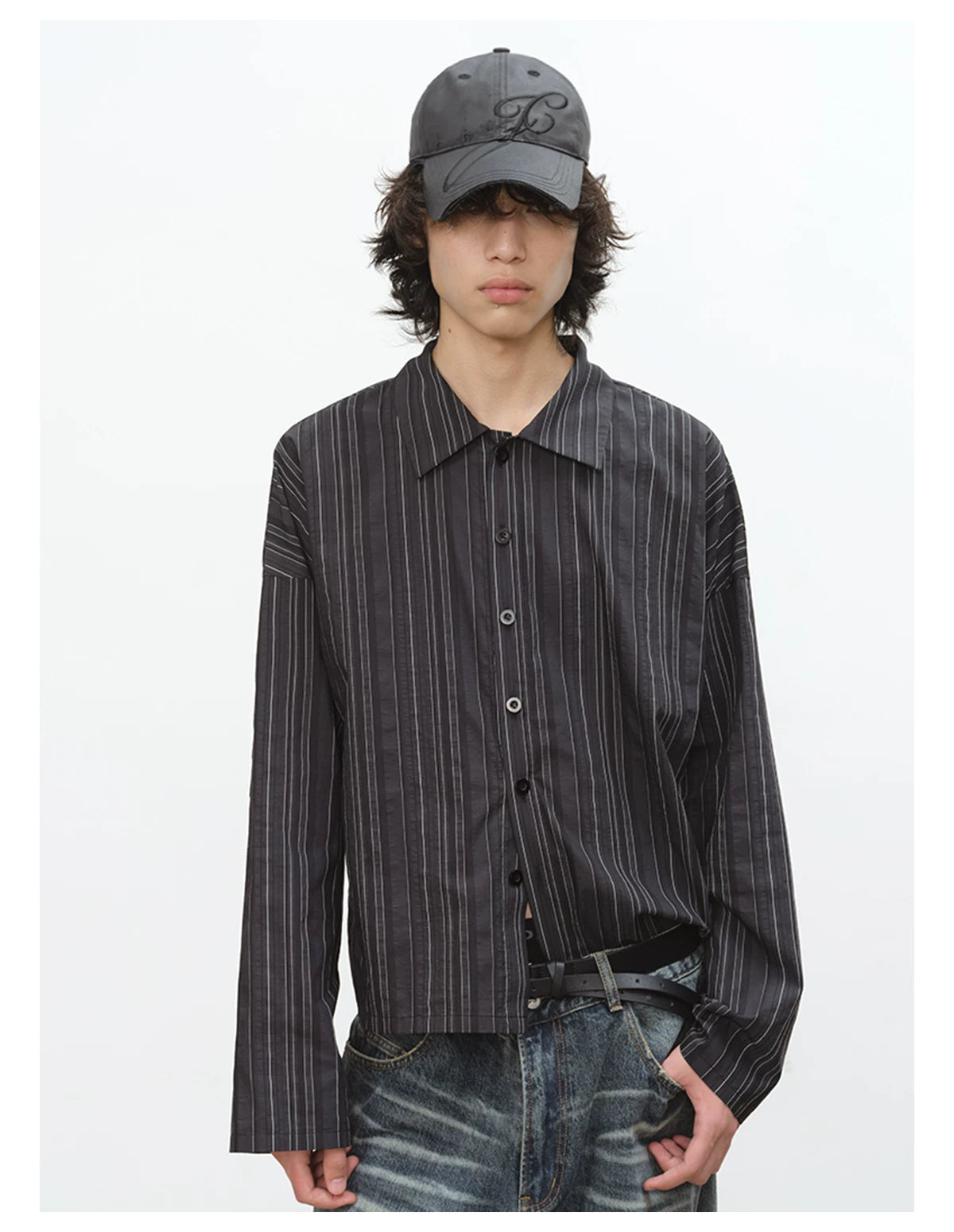 Textured Vertical-Stripe Button Shirt